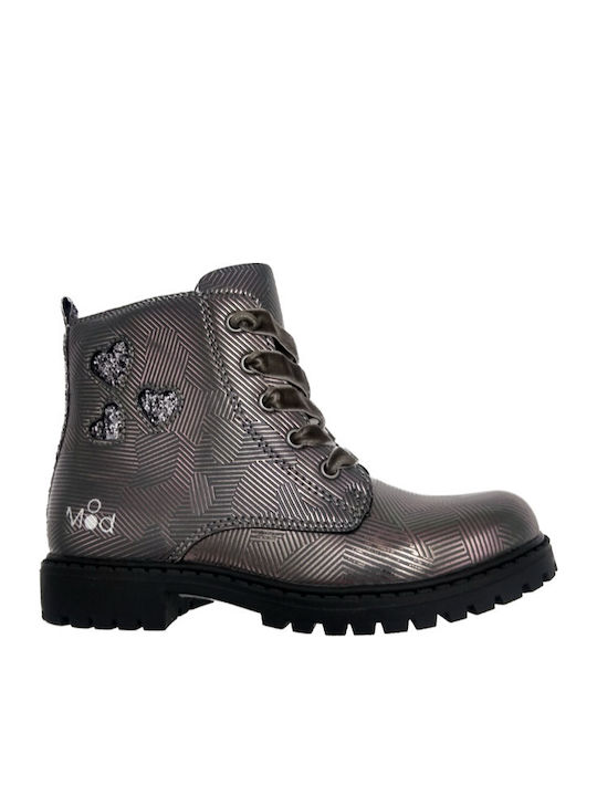 Mod8 Kids Leather Military Boots with Zipper Silver