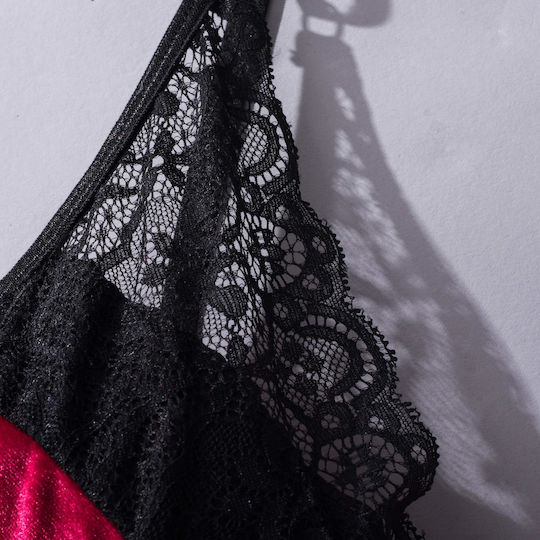 La Lolita Amsterdam Sexy Σετ Εσωρούχων με Δαντέλα & Ζαρτιέρες Μπορντό