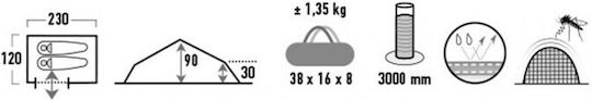 High Peak Siskin 2.0 LW Camping Tent Mountaineering Khaki 4 Seasons for 2 People Waterproof 3000mm 230x120x90cm