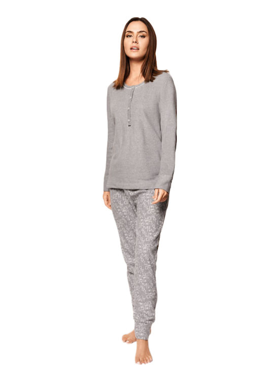 WOMEN'S FLEECE PAJAMAS LORMAR ICONIC 651028 GRAY