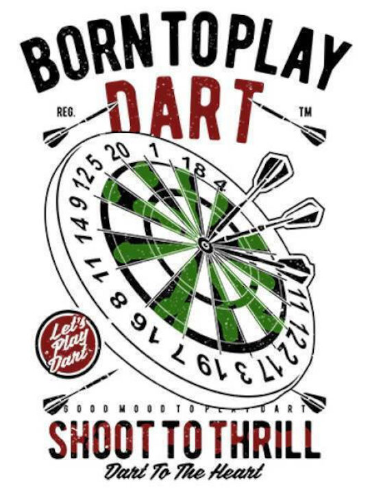 Takeposition Born To Play Dart T-shirt Bărbătesc cu Mânecă Scurtă Alb