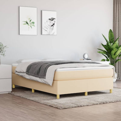 Bed Base Double made of Wood Cream 140x200x35cm