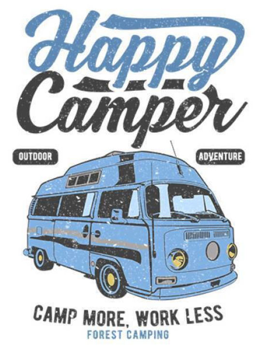 Takeposition Happy Camper T-shirt Bărbătesc cu Mânecă Scurtă Alb