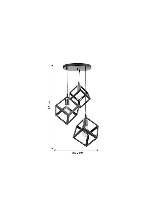 Pakketo PWL-1048 Κρεμαστό Φωτιστικό για Ντουί E27 Μαύρο 30x30x85εκ.