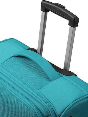 American Tourister Heat Wave Cabin Travel Suitcase Fabric Light Blue with 4 Wheels Height 55cm.