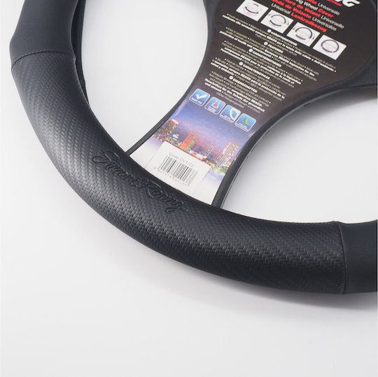 Simoni Racing Калъф за волан на автомобил Race Carbon Look с диаметър 37-39см. от Изкуствена кожа Черен