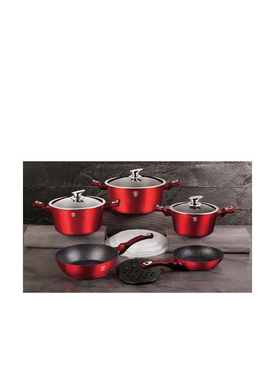Berlinger Haus Metallic Line Cookware Set from Aluminum Burgundy Collection with Non-stick Interior Coating 5 Pieces