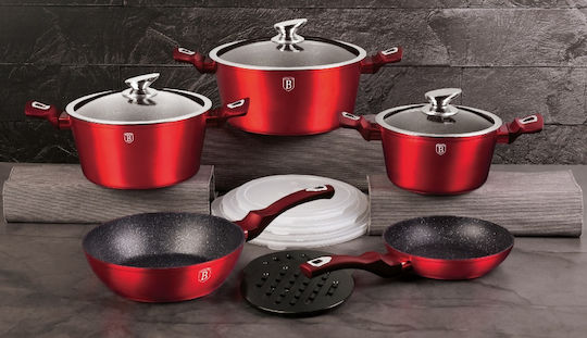 Berlinger Haus Metallic Line Cookware Set from Aluminum Burgundy Collection with Non-stick Interior Coating 5 Pieces