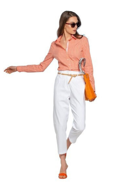 Women's Striped Long Sleeve Shirt Papaya