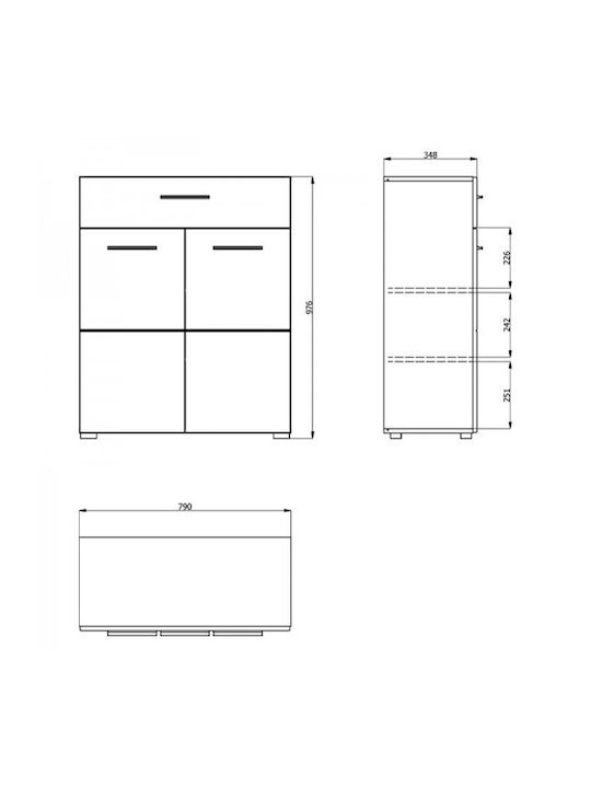 Beny Sideboard Wooden with Drawers Grey Oak / White Lacquer 79x35x97.5cm