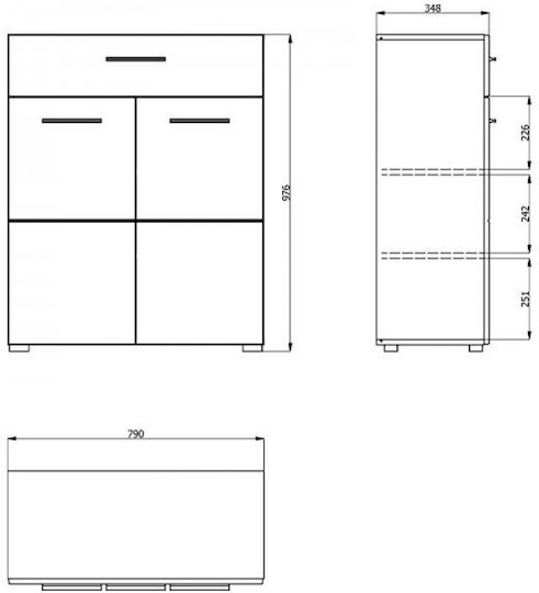 Beny Sideboard Wooden with Drawers Grey Oak / White Lacquer 79x35x97.5cm
