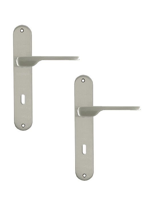 Lever Middle Door with Plate Ks 124 Pair (Center Distance 75mm) Nickel