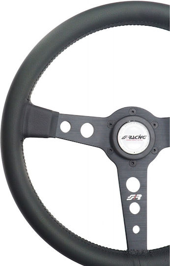Simoni Racing Τιμόνι Αυτοκινήτου Grinta Δερμάτινο Τριάκτινο με Διάμετρο 35cm Μαύρο/Μαύρο
