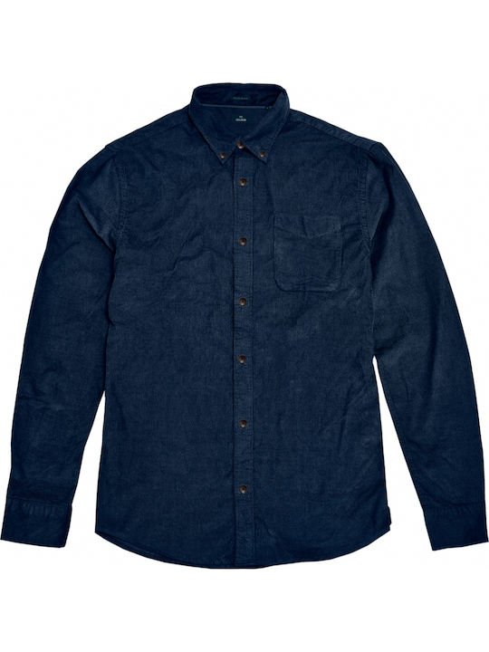 Double Men's Shirt Long Sleeve Corduroy Navy Blue