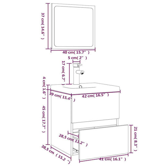 vidaXL Πάγκος με Νιπτήρα & Καθρέπτη Μ41xΒ38.5xΥ45cm Καπνιστή Δρυς