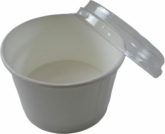 Set de boluri rotunde albe din hârtie cu capac transparent din plastic 350ml 50 bucăți
