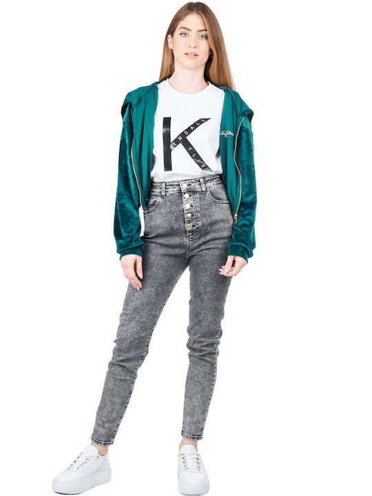 Cropped Women's Sweatshirt Jacket Velvet Hooded Emerald