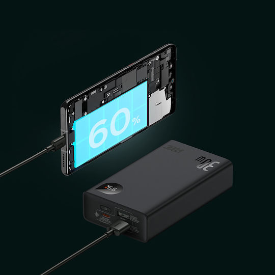 Baseus Adaman2 Power Bank 20000mAh 30W с 2 USB-A порта и USB-C порт Power Delivery / Бързо зареждане 3.0 Черен