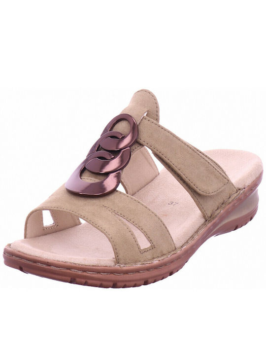 Ara Anatomic Women's Leather Platform Wedge Sandals Beige