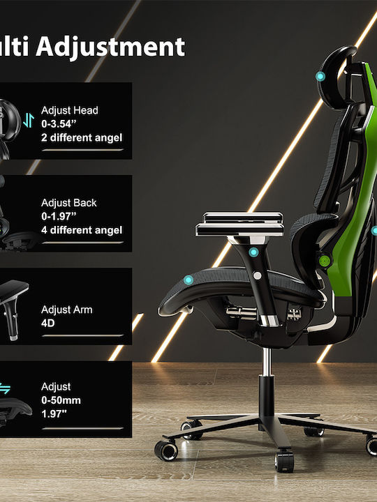 Eureka Ergonomic Typhon Artificial Leather Gaming Chair with Adjustable Arms Green