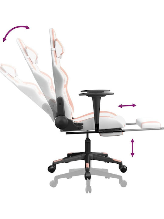 vidaXL 3143684 Gaming Chair with Footrest White / Pink