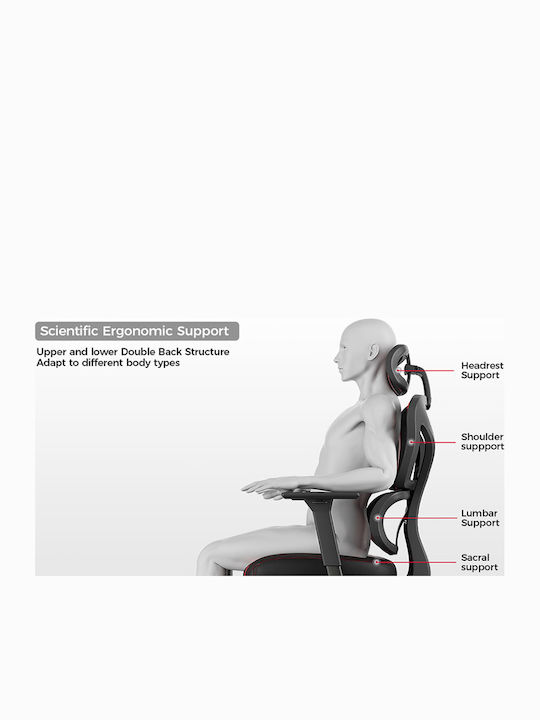Eureka Ergonomic Norn Καρέκλα Gaming Δερματίνης με Ρυθμιζόμενα Μπράτσα Κόκκινη