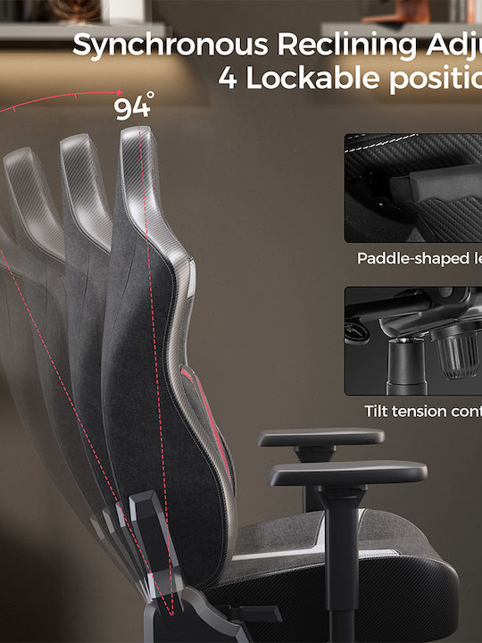 Eureka Ergonomic Python II GC-08 Υφασμάτινη Καρέκλα Gaming με Ρυθμιζόμενα Μπράτσα Κόκκινη