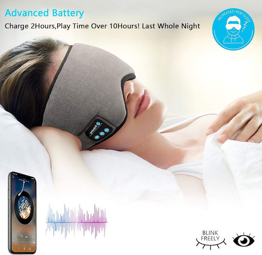 HR-01 Μάσκα Ύπνου Πολυεστερική με Bluetooth Ακουστικά Γκρι