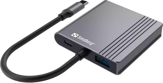 Sandberg Μετατροπέας USB-C male σε HDMI 2x female Γκρι 1τμχ 136-44