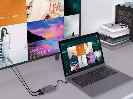Sandberg Μετατροπέας USB-C male σε HDMI 2x female Γκρι 1τμχ 136-44