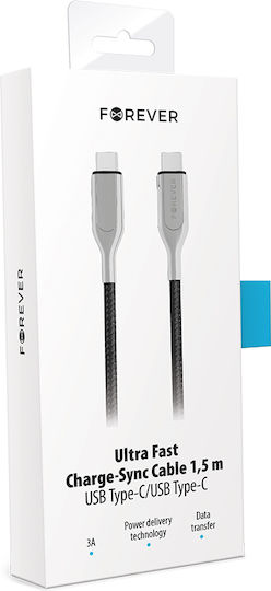 Forever Braided USB 2.0 Cable USB-C male - USB-C 60W PD Μαύρο 1.5m