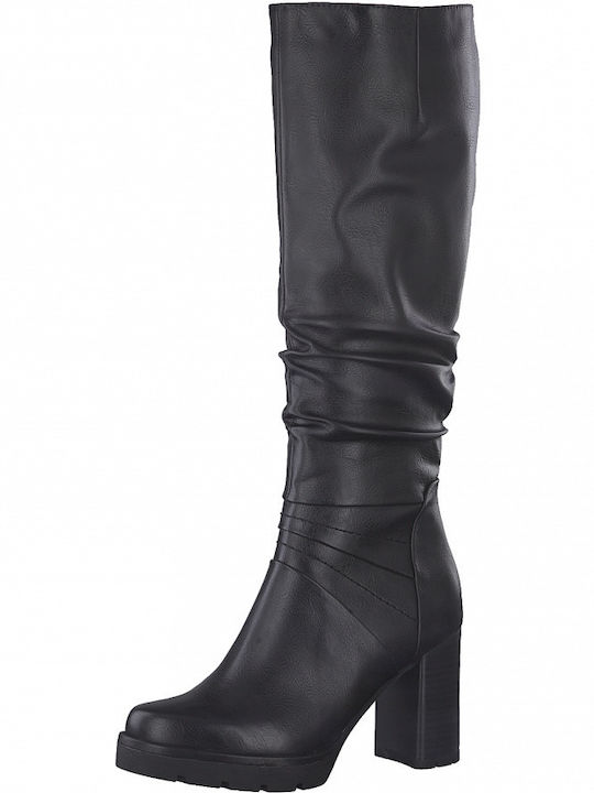 Marco Tozzi Anatomic Leather High Heel Women's Boots with Zipper Black