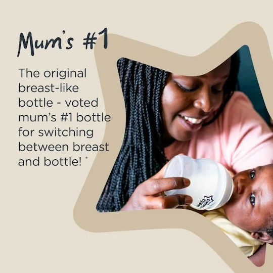 Tommee Tippee Plastic Baby Bottle Set Closer to Nature Anti-Colic with Silicone Nipple for 3+ months Transparent Pip the Panda 340ml 2pcs