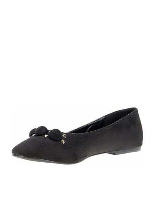 Feng Shoe Suede Pointy Ballerinas Black