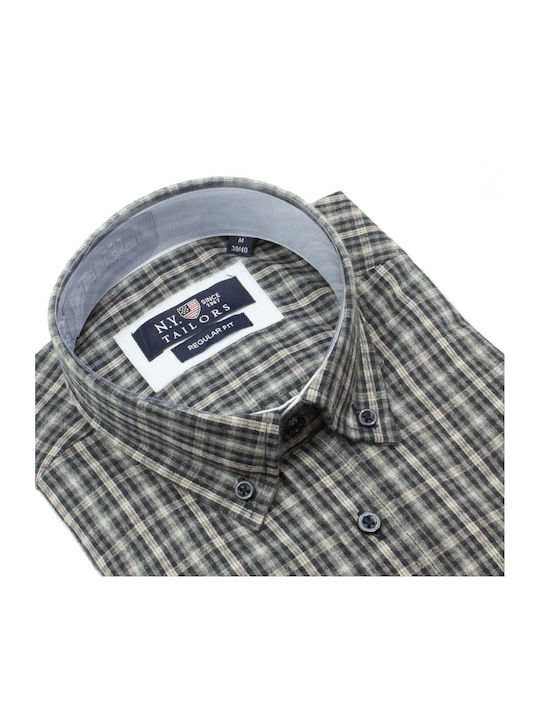 NEW YORK TAILORS MEN'S SHIRT B/M PLAID GREY BEIGE BETELGEUSE-BEIGE