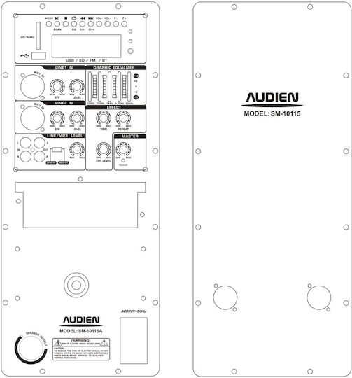 Audien SM-10115A Aktiv Sprecher PA 400W mit Woofer 15" 48.6x39.8x73.5cm.