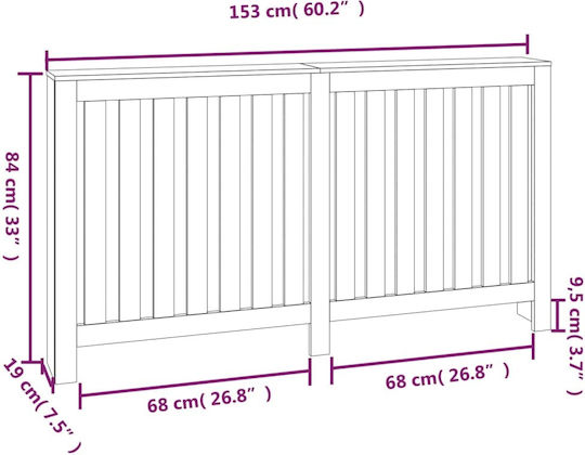 vidaXL Husă Pentru Radiator Din Lemn Masiv Alb 153x19x84cm
