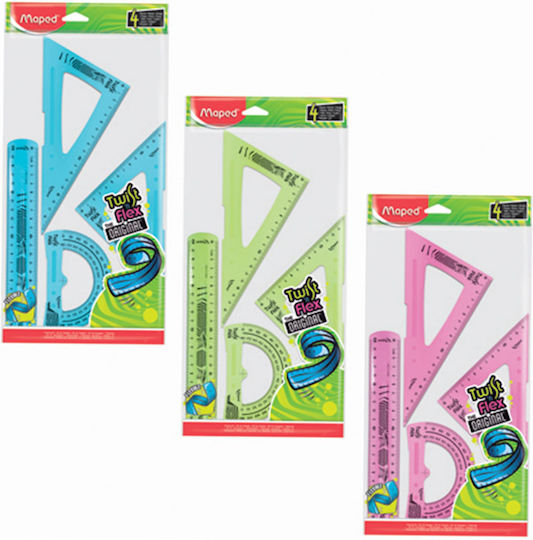Maped Set of 4 Geometric Instruments Plastic 20cm Green Twist ‘n Flex