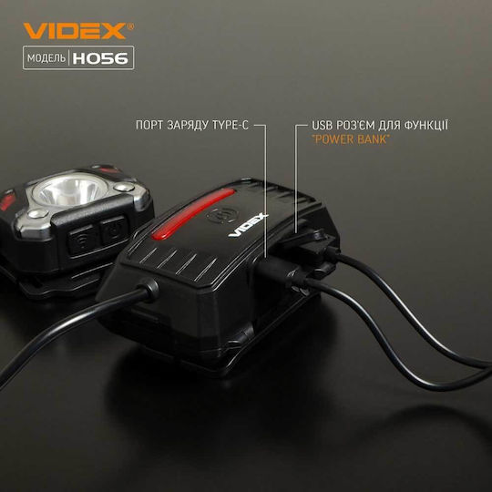 Videx Επαναφορτιζόμενος Φακός Κεφαλής LED IP68 με Μέγιστη Φωτεινότητα 1400lm Videx
