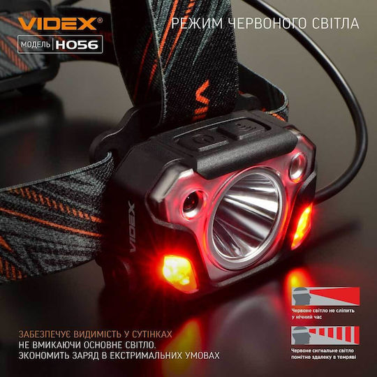 Videx Επαναφορτιζόμενος Φακός Κεφαλής LED IP68 με Μέγιστη Φωτεινότητα 1400lm Videx
