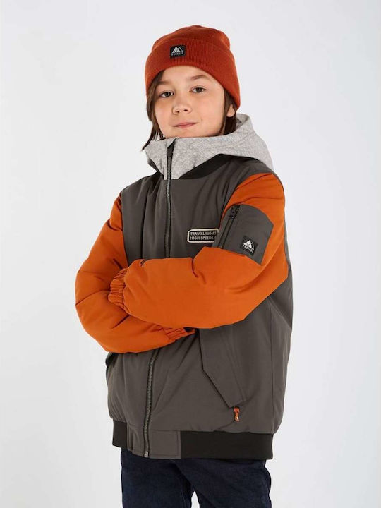 Waterproof Kids' Sports Jacket Short with Hood Gray