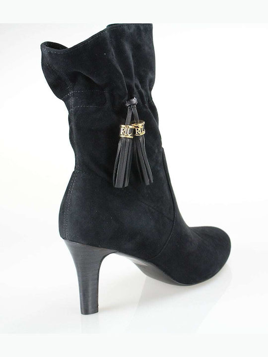 Ralph Lauren Candace Suede Women's Ankle Boots with Medium Heel Black