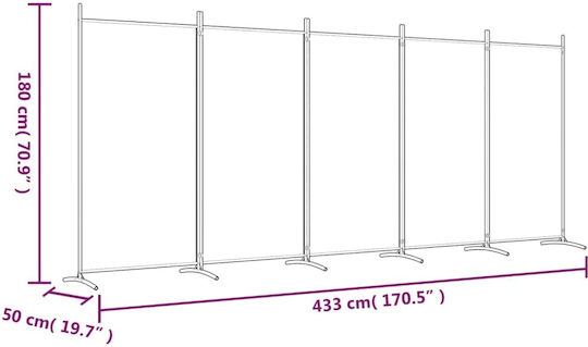 vidaXL Fabric Room Divider with 5 Panels 433x180cm