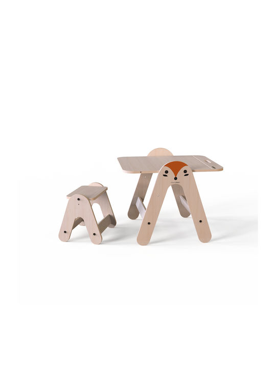 Fox Kids Table and Chairs Set made of Wood Beige Mamatoyz