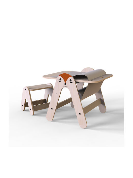 Fox Kids Table and Chairs Set made of Wood Beige Mamatoyz