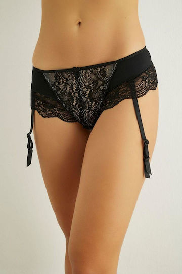 Norddiva Lingerie Lina Mărimi Mari Sexy Șir De Caracter Dantelat Șir Cu Jartieră Negru