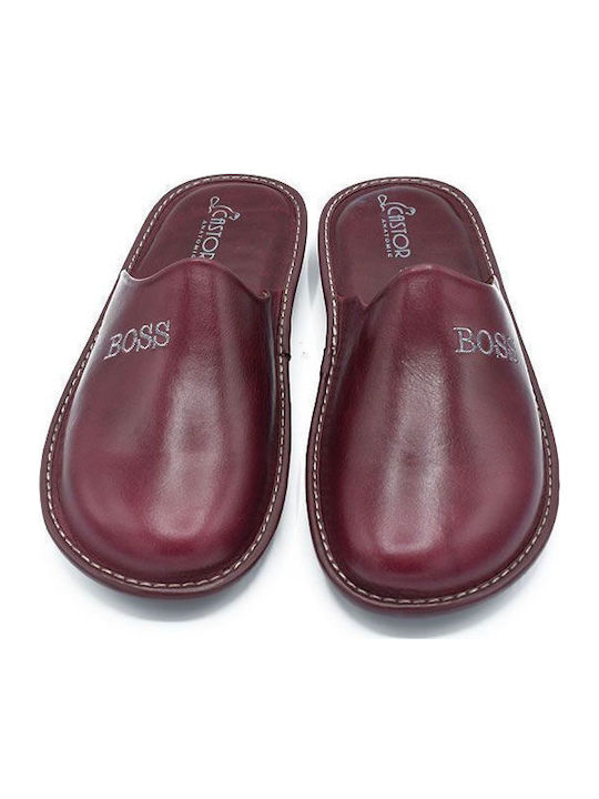 Men's Leather Slippers Burgundy
