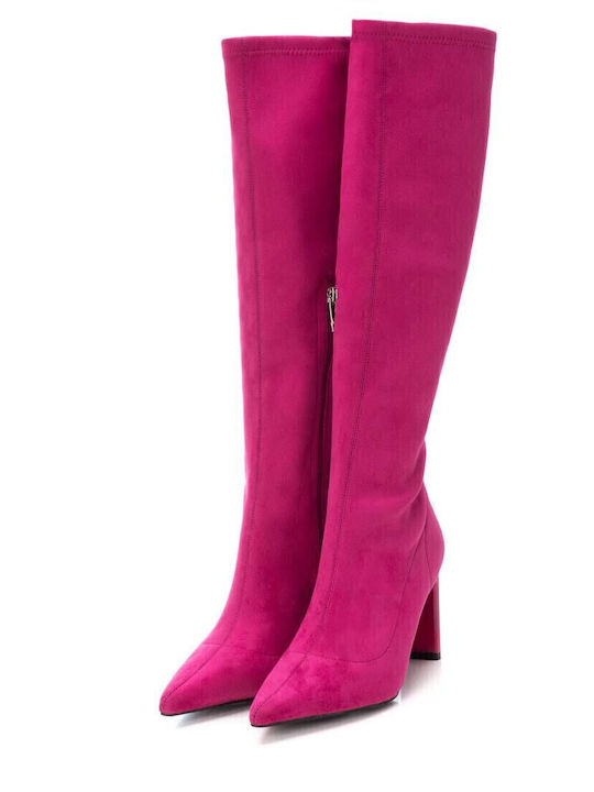 Wildleder Damenstiefel mit hohem Absatz Fuchsie