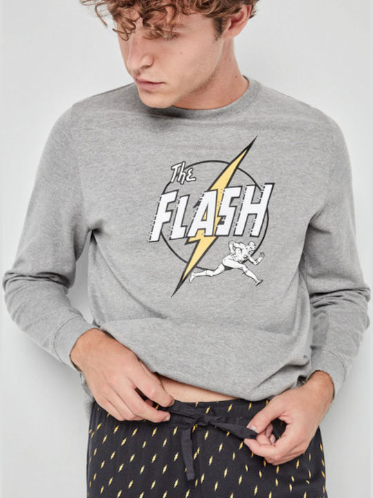 Gisela The Flash Χειμερινή Ανδρική Πιτζάμα Βαμβακερή Γκρι