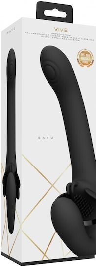 Vive Satu Pulse Wave Без презрамки Страп-он с Дилдо с вибрация в Черен цвят